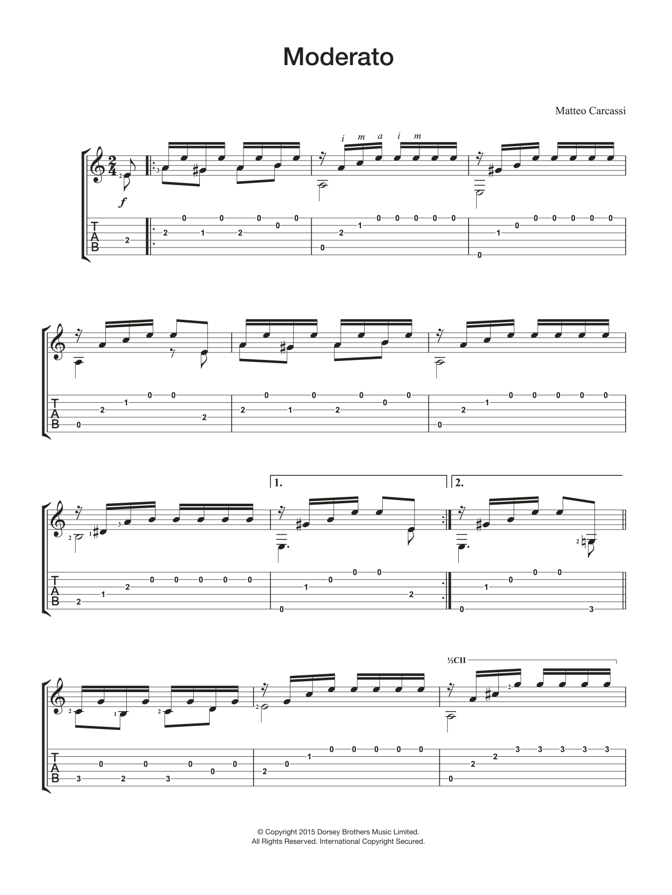 Matteo Carcassi Moderato sheet music preview music notes and score for Guitar including 2 page(s)