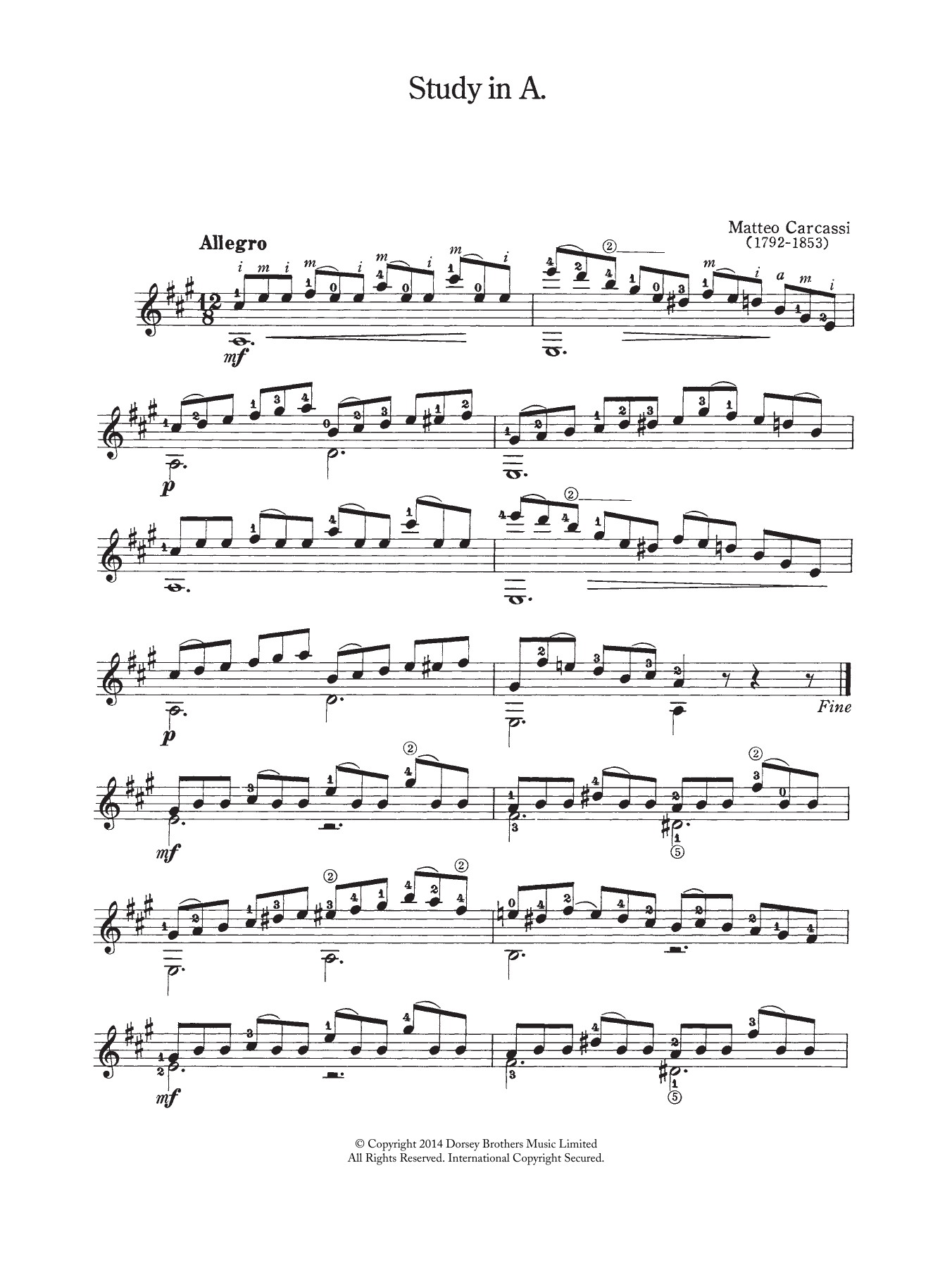Matteo Carcassi Study In A sheet music preview music notes and score for Guitar including 2 page(s)
