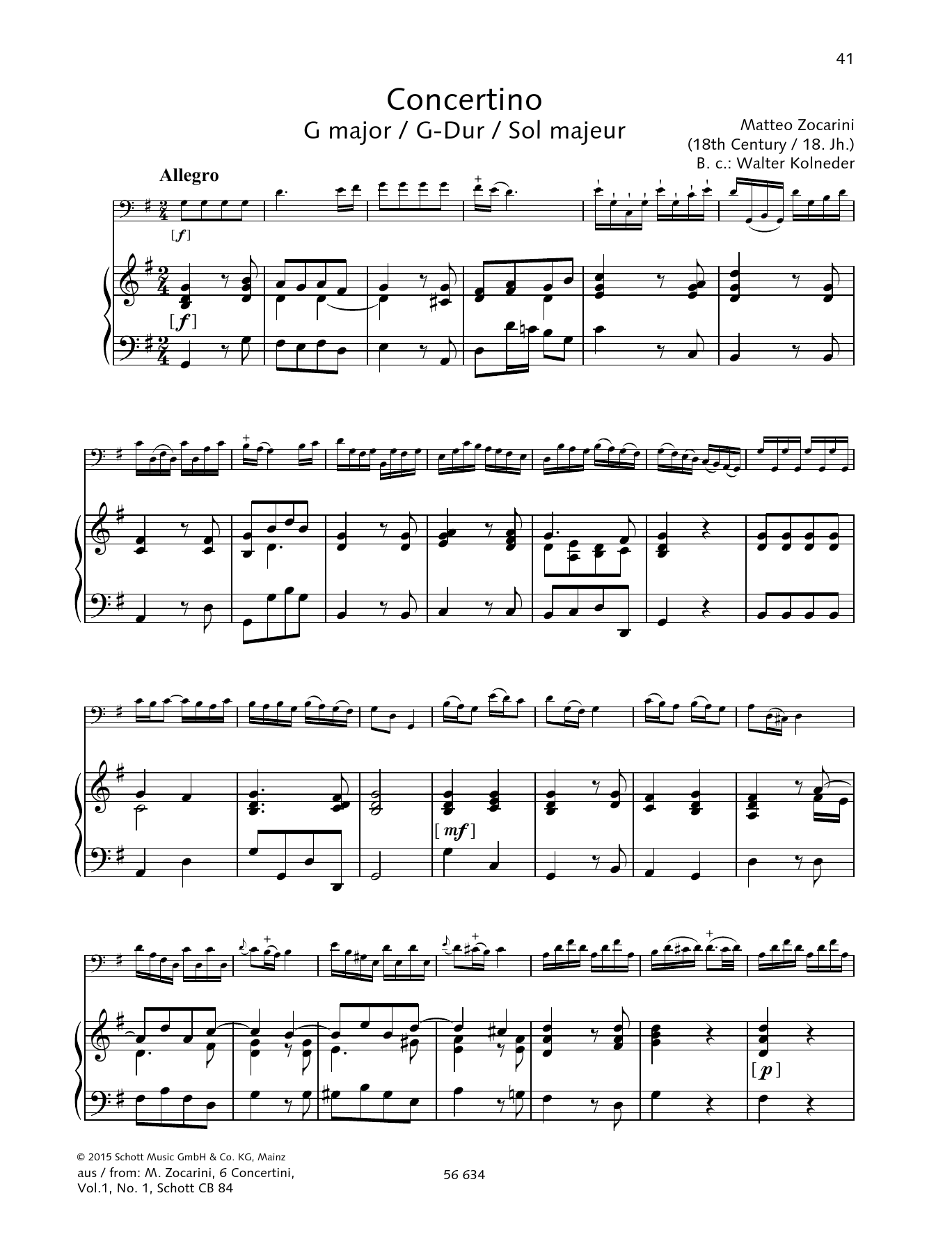 Learn to play Matteo Zocarini Concertino G major sheet music for String Solo in minutes. Matteo Zocarini Concertino G major sheet music preview music notes and score for String Solo including 12 page(s)