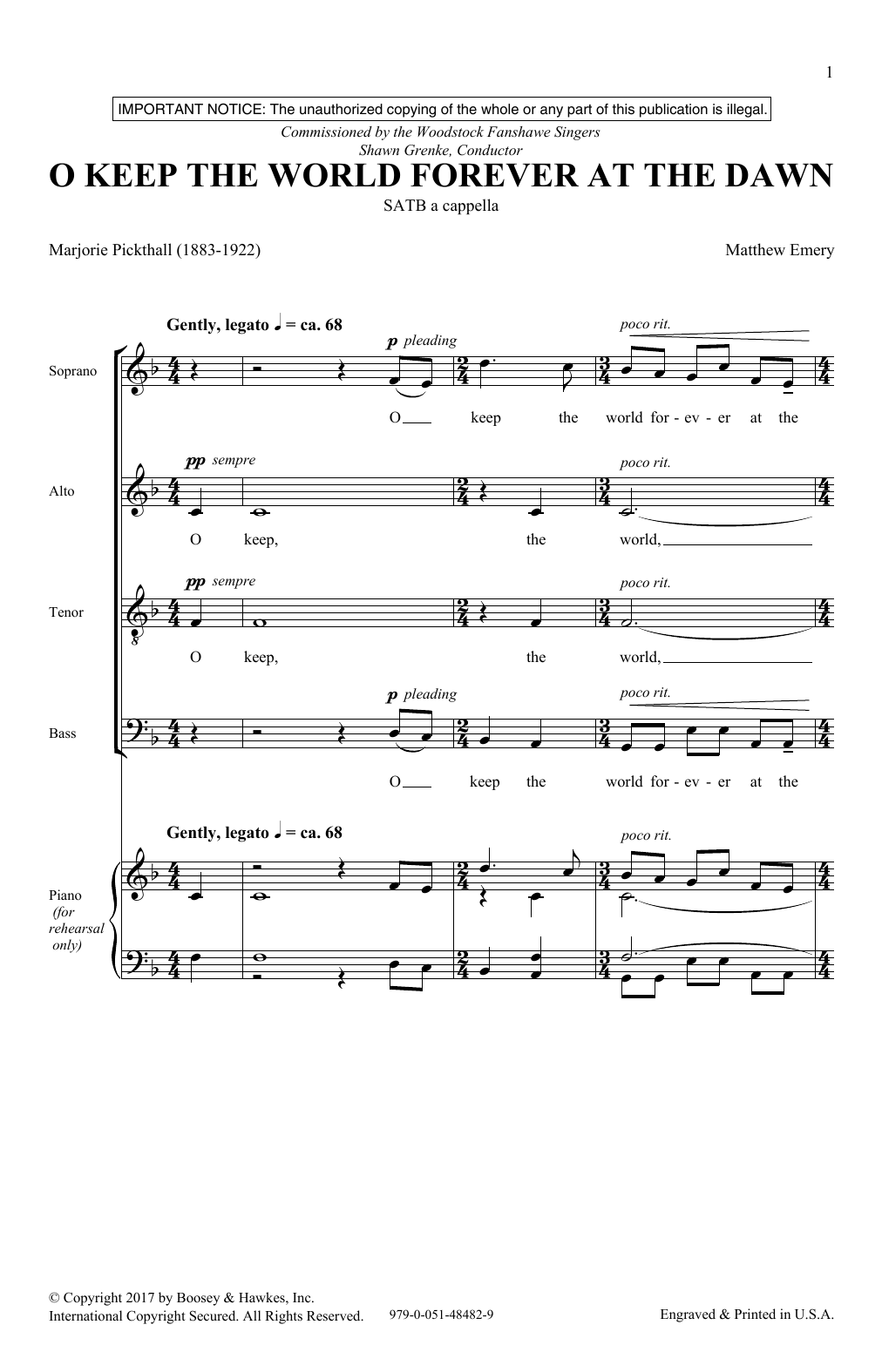 Matthew Emery O Keep The World Forever At The Dawn sheet music, chords, lyrics - Printable PDF for SATB Choir