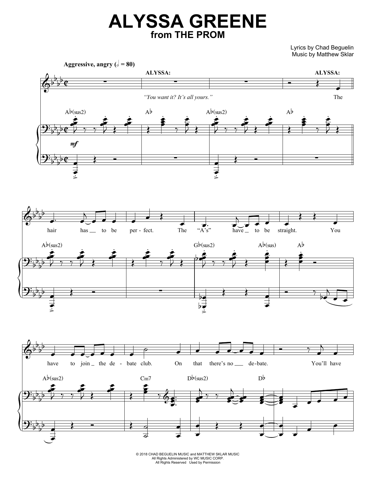 Matthew Sklar & Chad Beguelin Alyssa Greene (from The Prom: A New Musical) sheet music, chords, lyrics - Printable PDF for Piano & Vocal