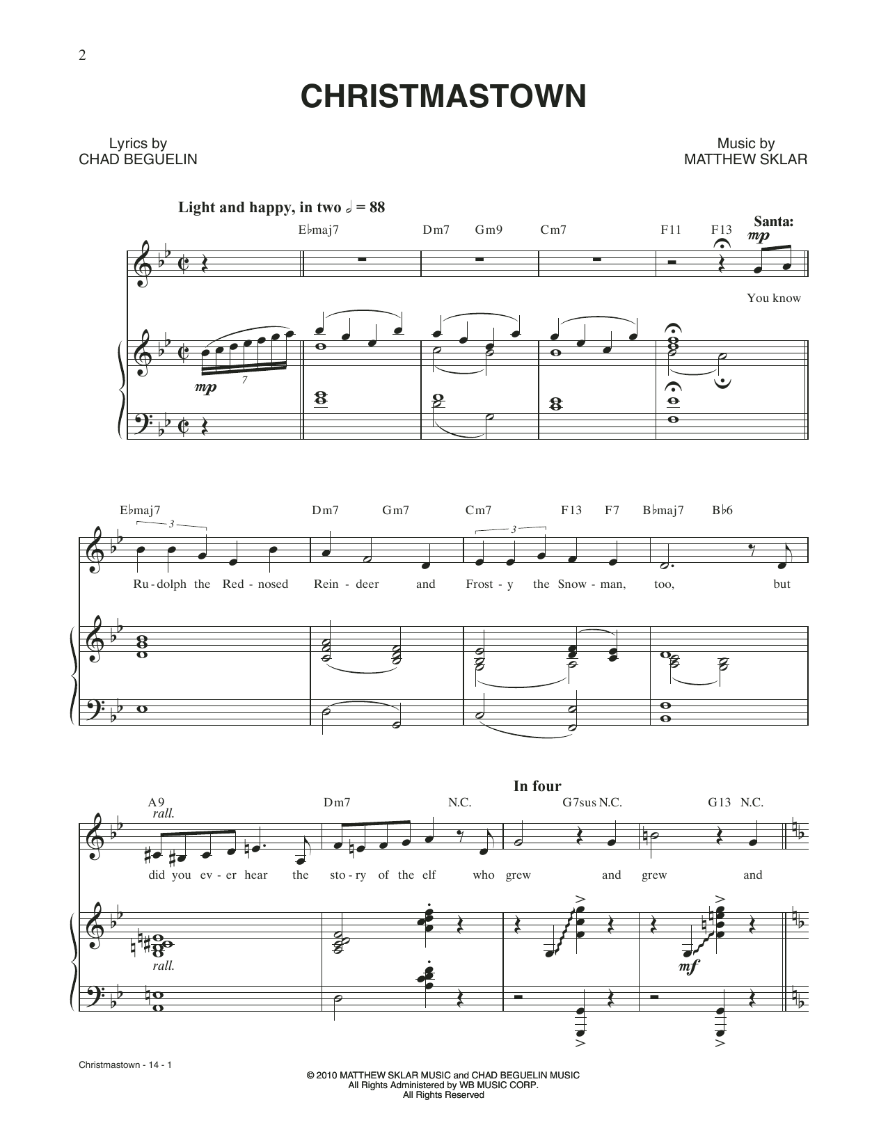 Matthew Sklar & Chad Beguelin Christmastown (from Elf: The Musical) sheet music, chords, lyrics - Printable PDF for Piano & Vocal