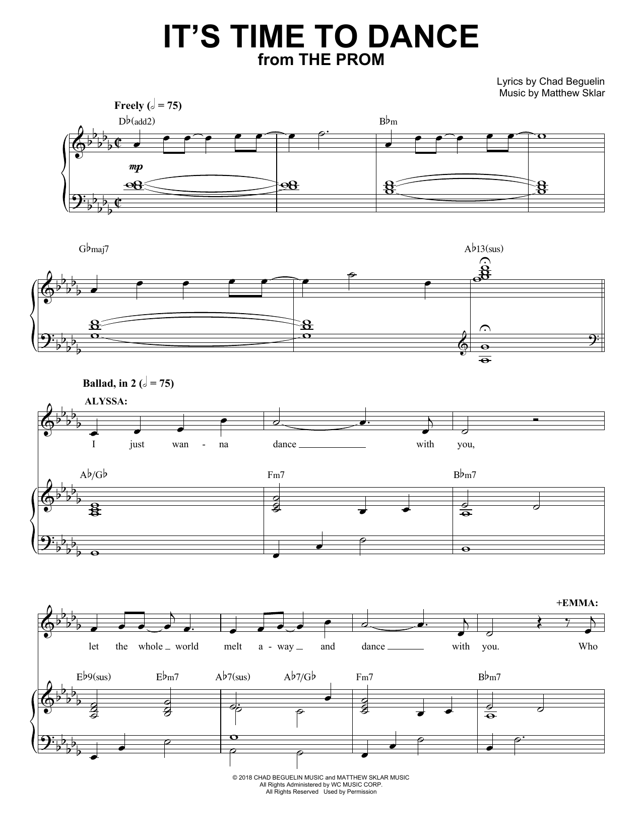 Matthew Sklar & Chad Beguelin It's Time To Dance (from The Prom: A New Musical) sheet music, chords, lyrics - Printable PDF for Piano & Vocal