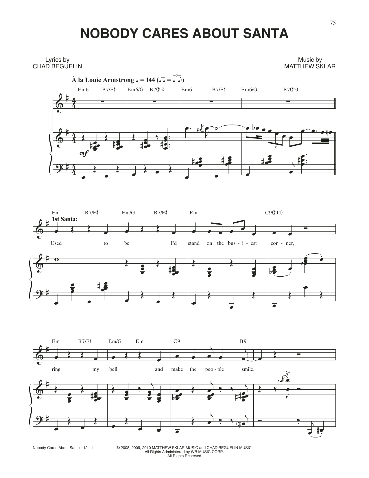 Matthew Sklar & Chad Beguelin Nobody Cares About Santa (from Elf: The Musical) sheet music, chords, lyrics - Printable PDF for Piano & Vocal