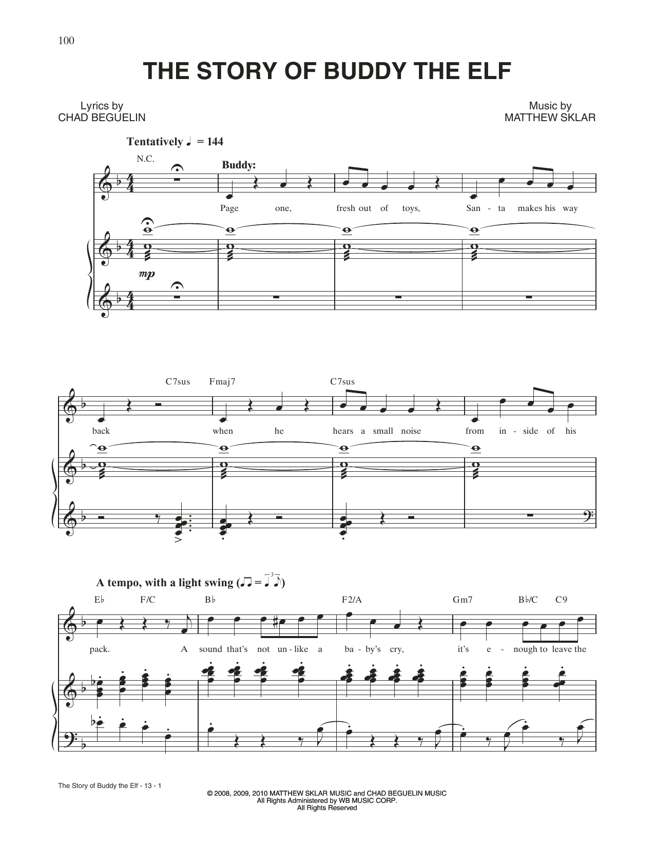 Matthew Sklar & Chad Beguelin The Story Of Buddy The Elf (from Elf: The Musical) sheet music, chords, lyrics - Printable PDF for Piano & Vocal