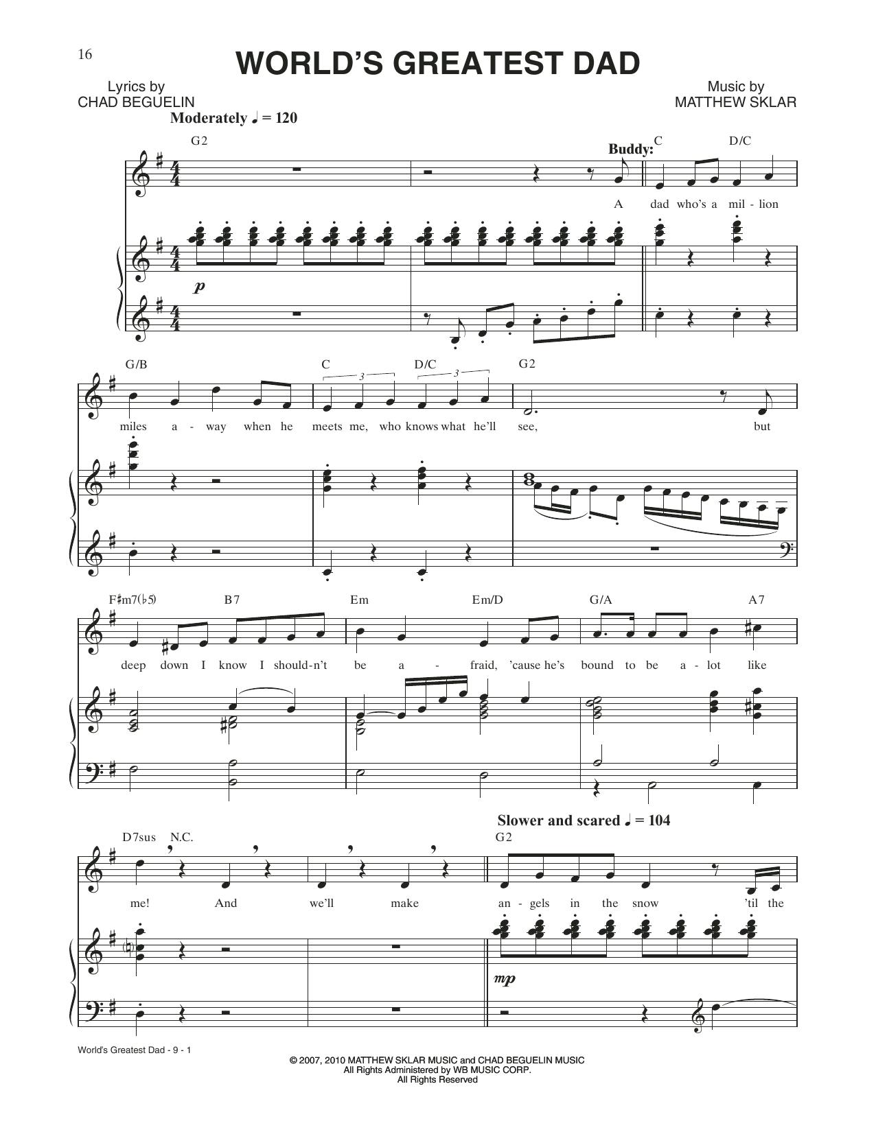 Matthew Sklar & Chad Beguelin World's Greatest Dad (from Elf: The Musical) sheet music, chords, lyrics - Printable PDF for Piano & Vocal