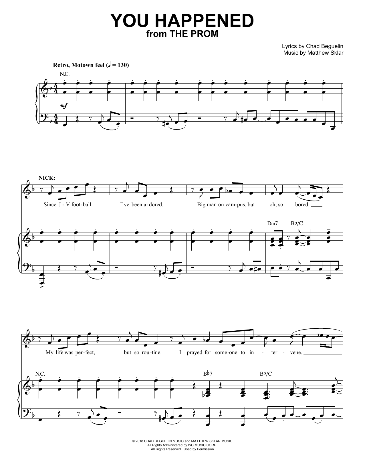 Matthew Sklar & Chad Beguelin You Happened (from The Prom: A New Musical) sheet music, chords, lyrics - Printable PDF for Piano & Vocal