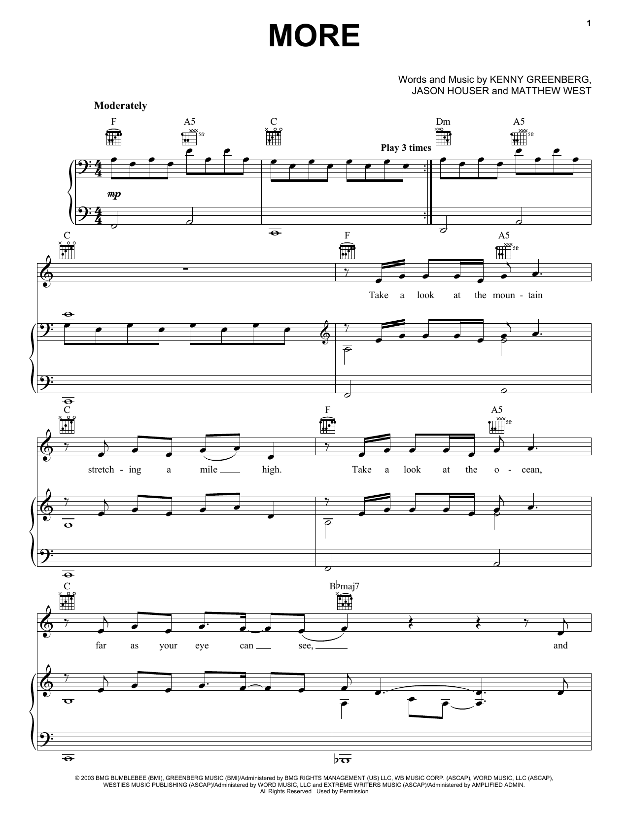 Learn to play Matthew West More sheet music for Piano, Vocal & Guitar (Right-Hand Melody) in minutes. Matthew West More sheet music preview music notes and score for Piano, Vocal & Guitar (Right-Hand Melody) including 7 page(s)