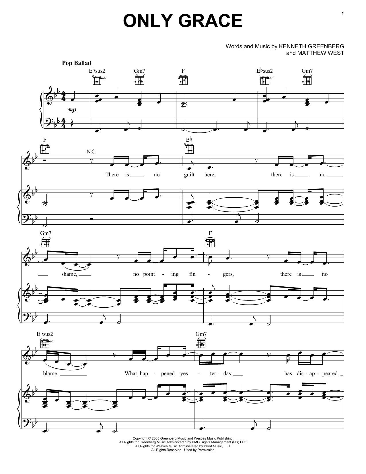 Matthew West Only Grace sheet music preview music notes and score for Piano, Vocal & Guitar (Right-Hand Melody) including 7 page(s)