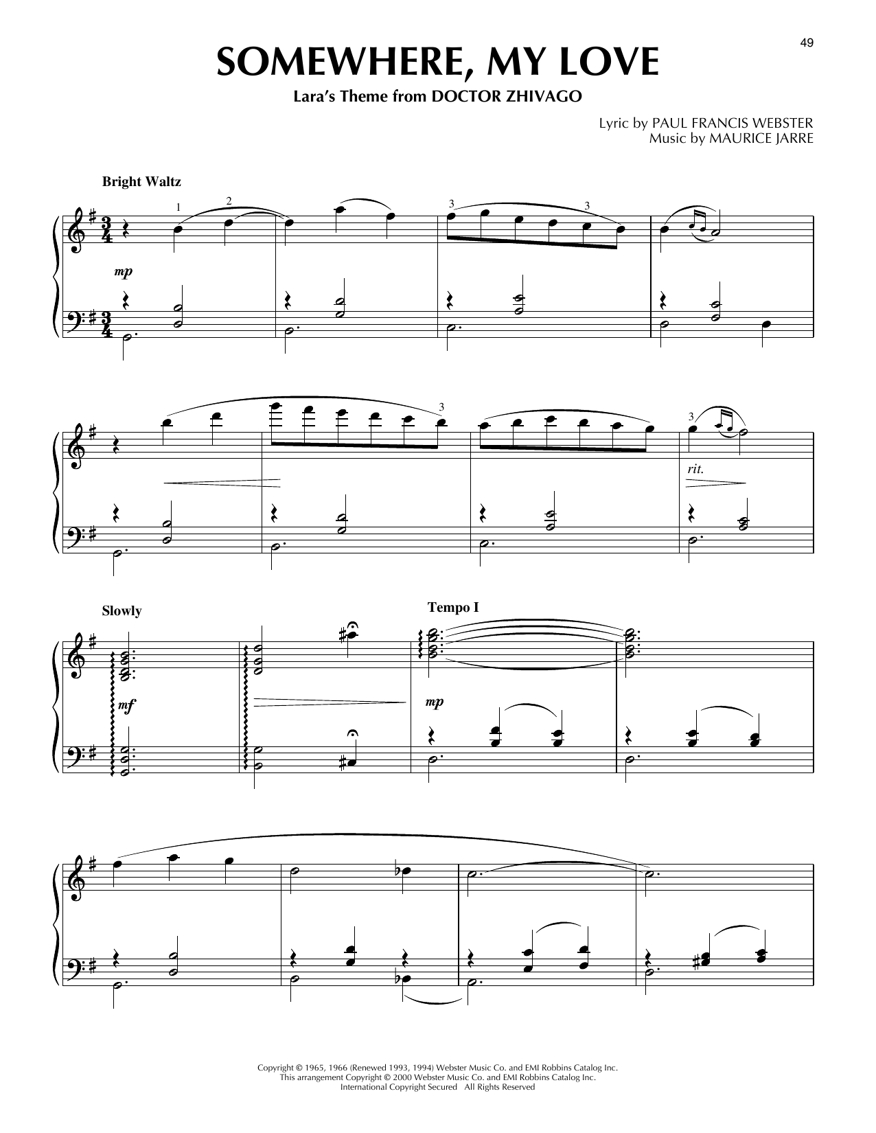 Maurice Jarre Somewhere, My Love (from Doctor Zhivago) (arr. Phillip Keveren) sheet music, chords, lyrics - Printable PDF for Piano Solo