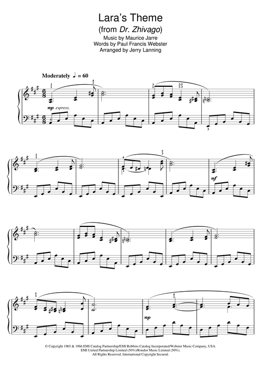 Learn to play Maurice Jarre Lara's Theme (from Dr Zhivago) sheet music for Piano in minutes. Maurice Jarre Lara's Theme (from Dr Zhivago) sheet music notes and chords