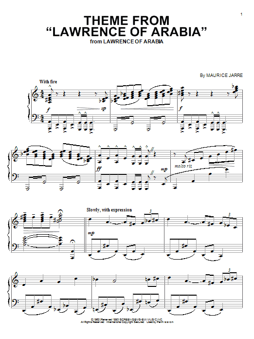 Learn to play Maurice Jarre Theme From Lawrence Of Arabia sheet music for Piano in minutes. Maurice Jarre Theme From Lawrence Of Arabia sheet music preview music notes and score for Piano including 3 page(s)