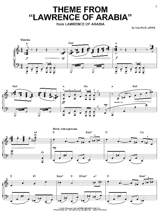 Learn to play Maurice Jarre Theme from Lawrence Of Arabia sheet music for Piano, Vocal & Guitar (Right-Hand Melody) in minutes. Maurice Jarre Theme from Lawrence Of Arabia sheet music notes and chords
