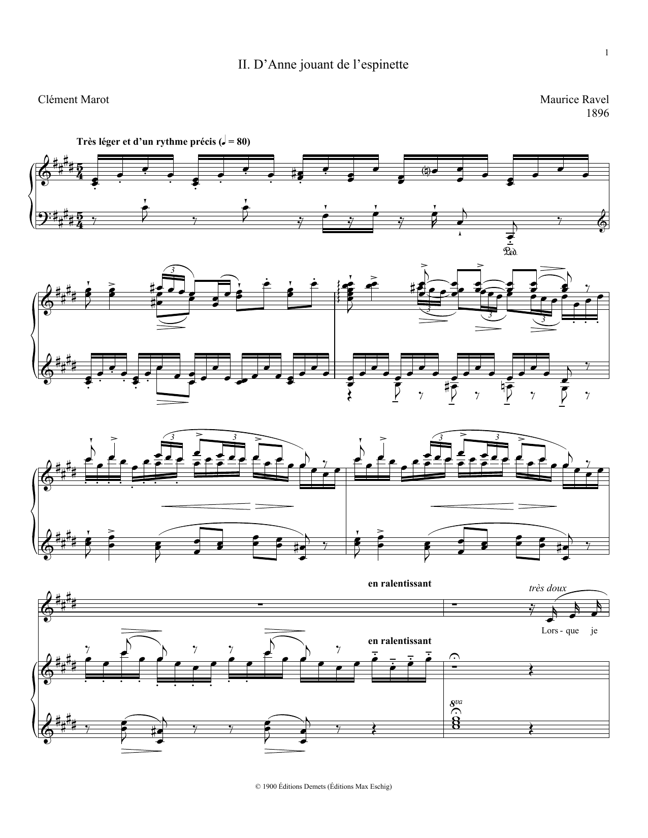 Learn to play Maurice Ravel D'Anne Jouant De L'Espinette sheet music for Piano & Vocal in minutes. Maurice Ravel D'Anne Jouant De L'Espinette sheet music preview music notes and score for Piano & Vocal including 4 page(s)