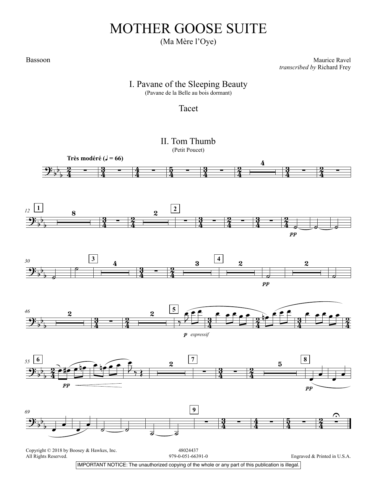 Learn to play Maurice Ravel Mother Goose Suite (Ma Mére L'Oye) (arr. Richard Frey) - Bassoon sheet music for Concert Band in minutes. Maurice Ravel Mother Goose Suite (Ma Mére L'Oye) (arr. Richard Frey) - Bassoon sheet music preview music notes and score for Concert Band including 4 page(s)