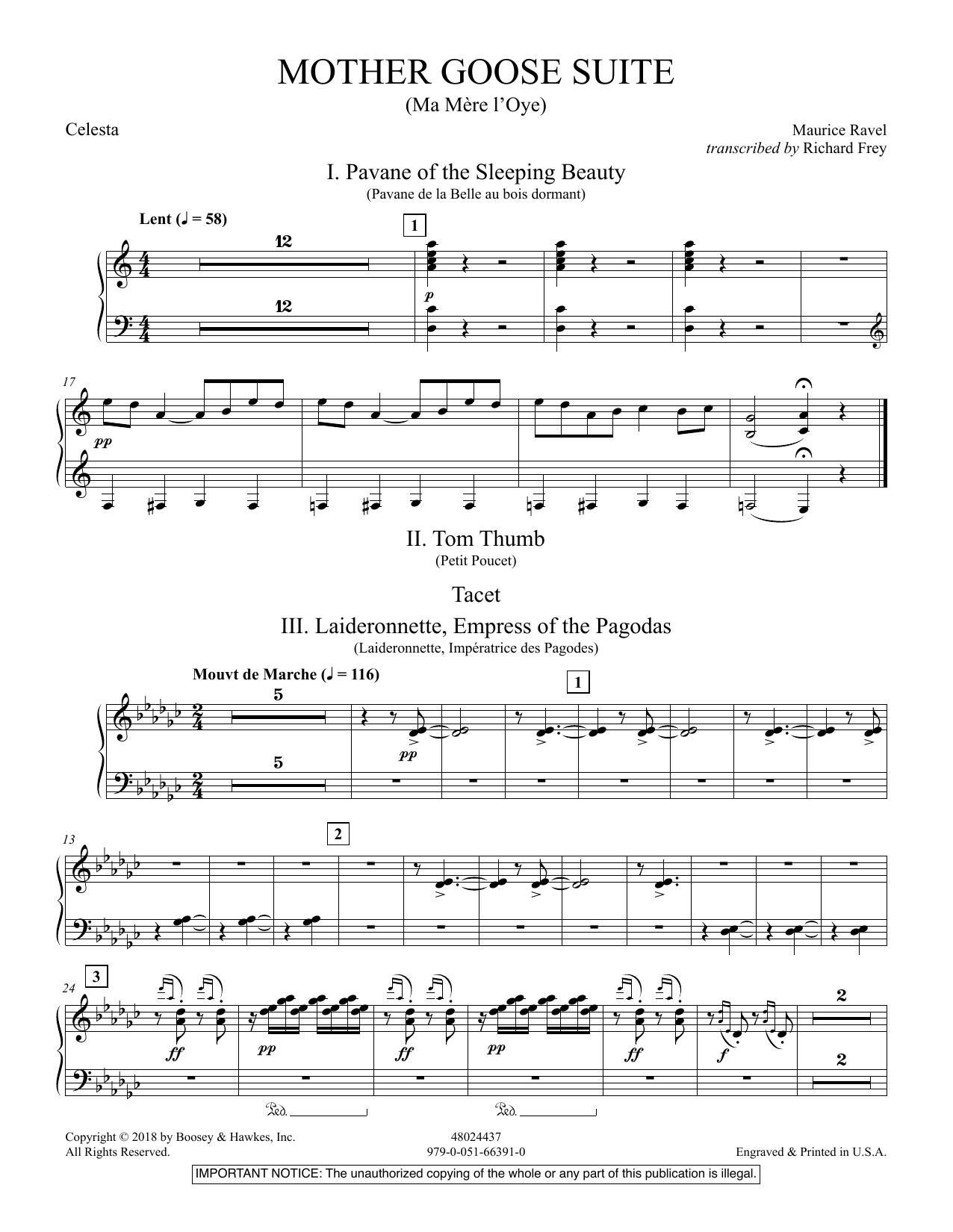 Learn to play Maurice Ravel Mother Goose Suite (Ma Mére L'Oye) (arr. Richard Frey) - Celesta sheet music for Concert Band in minutes. Maurice Ravel Mother Goose Suite (Ma Mére L'Oye) (arr. Richard Frey) - Celesta sheet music preview music notes and score for Concert Band including 4 page(s)