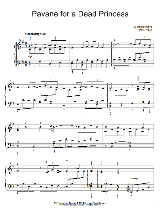 Learn to play Maurice Ravel Pavane (For A Dead Princess) sheet music for Piano in minutes. Maurice Ravel Pavane (For A Dead Princess) sheet music preview music notes and score for Piano including 2 page(s)