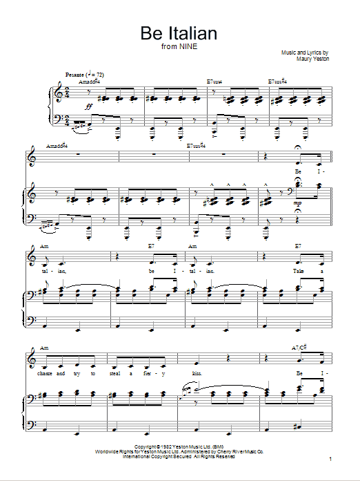 Learn to play Maury Yeston Be Italian sheet music for Easy Piano in minutes. Maury Yeston Be Italian sheet music preview music notes and score for Easy Piano including 4 page(s)