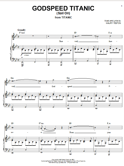 Learn to play Maury Yeston Godspeed Titanic (Sail On) sheet music for Piano, Vocal & Guitar (Right-Hand Melody) in minutes. Maury Yeston Godspeed Titanic (Sail On) sheet music notes and chords