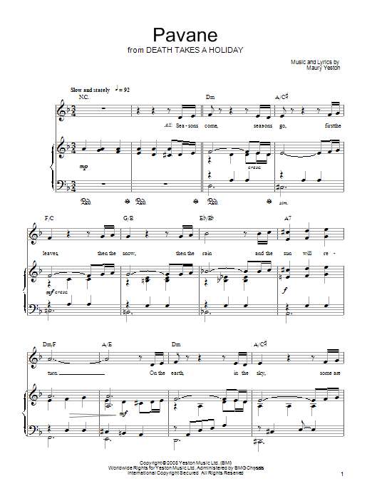 Learn to play Maury Yeston Pavane sheet music for Piano, Vocal & Guitar (Right-Hand Melody) in minutes. Maury Yeston Pavane sheet music preview music notes and score for Piano, Vocal & Guitar (Right-Hand Melody) including 3 page(s)