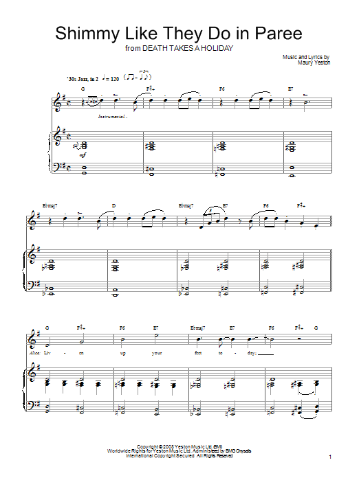 Learn to play Maury Yeston Shimmy Like They Do In Paree sheet music for Piano, Vocal & Guitar (Right-Hand Melody) in minutes. Maury Yeston Shimmy Like They Do In Paree sheet music preview music notes and score for Piano, Vocal & Guitar (Right-Hand Melody) including 9 page(s)
