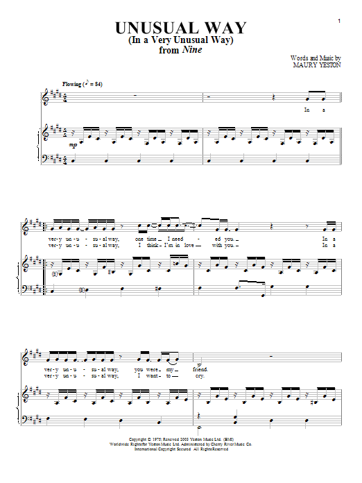 Learn to play Maury Yeston Unusual Way sheet music for Piano & Vocal in minutes. Maury Yeston Unusual Way sheet music preview music notes and score for Piano & Vocal including 5 page(s)
