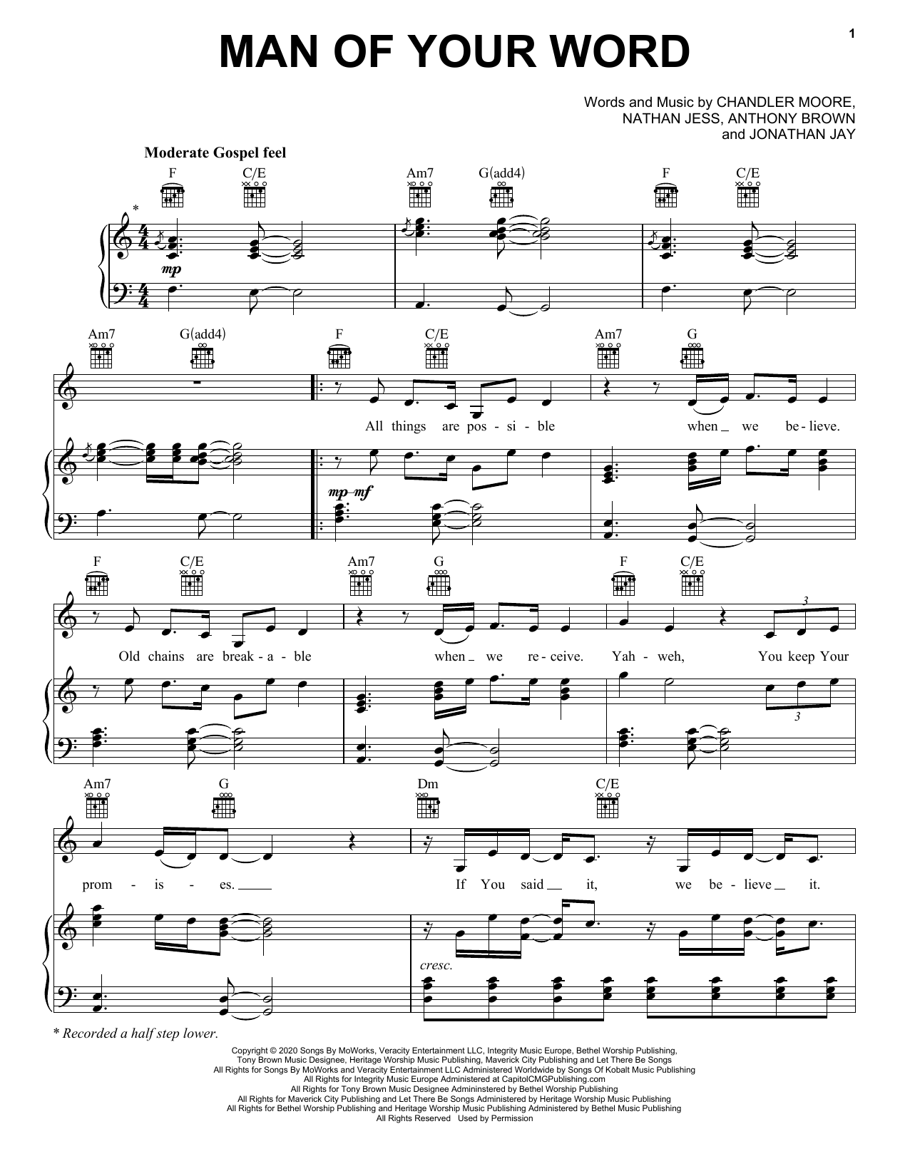 Maverick City Music Man Of Your Word (feat. Chandler Moore & KJ Scriven) sheet music, chords, lyrics - Printable PDF for Piano, Vocal & Guitar (Right-Hand Melody)