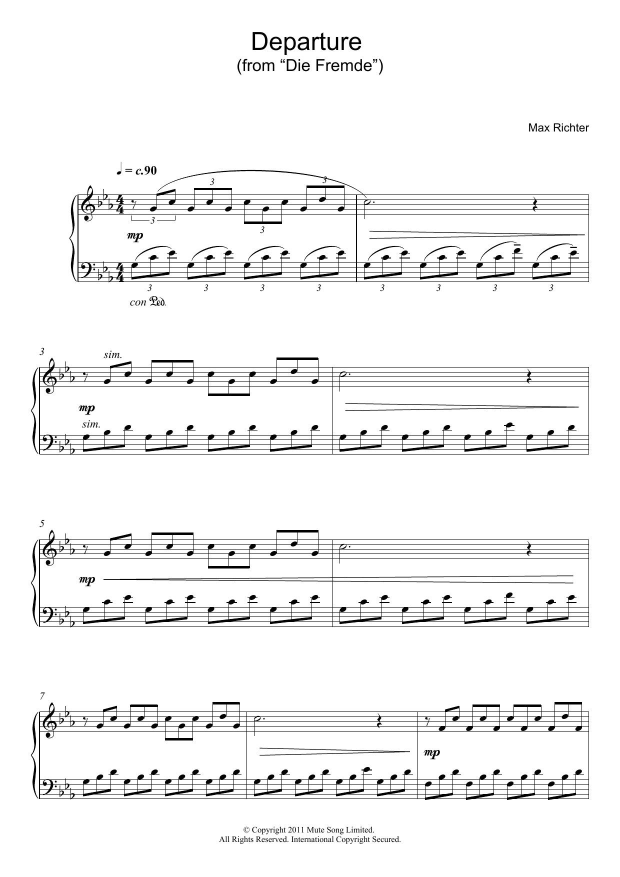 Max Richter Departure (from “Die Fremde”) sheet music, chords, lyrics - Printable PDF for Piano
