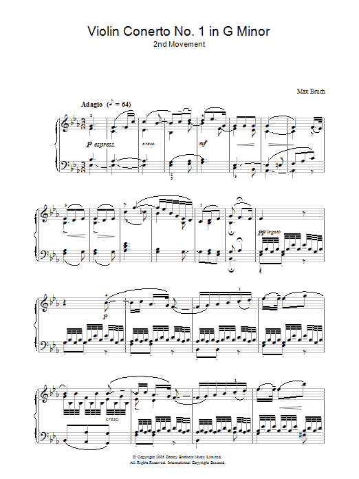 Max Bruch Violin Concerto No.1 In G Minor (2nd Movement) sheet music preview music notes and score for Piano including 4 page(s)
