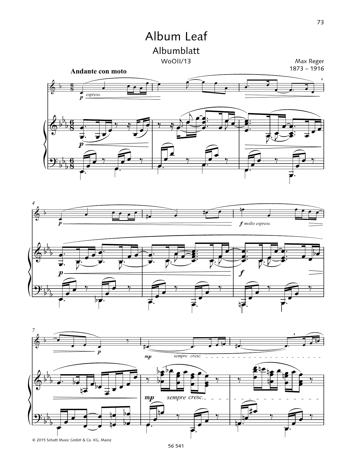 Learn to play Max Reger Album Leaf sheet music for Woodwind Solo in minutes. Max Reger Album Leaf sheet music preview music notes and score for Woodwind Solo including 4 page(s)