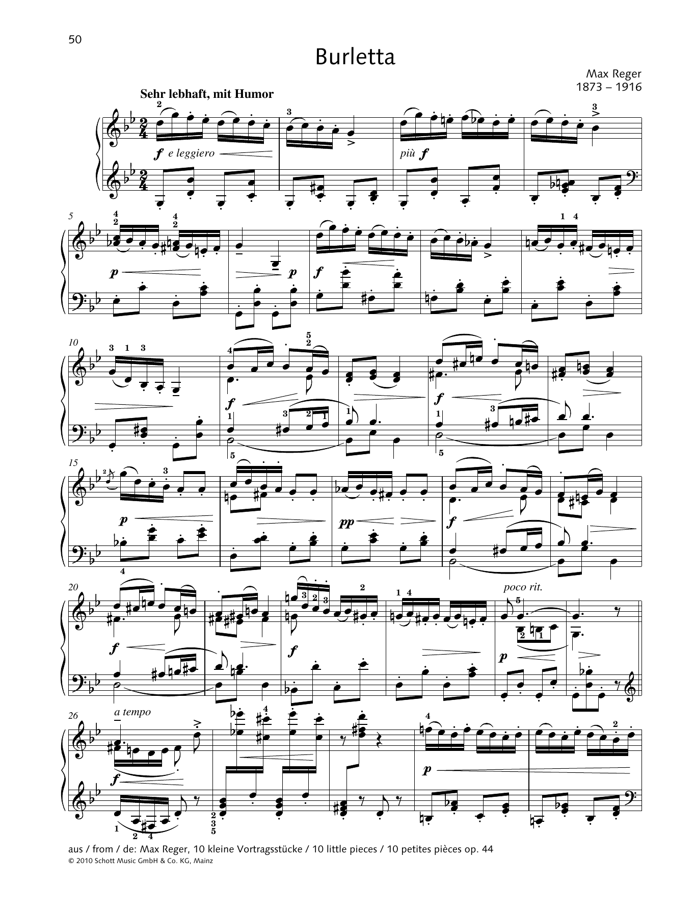 Learn to play Max Reger Burletta sheet music for Piano Solo in minutes. Max Reger Burletta sheet music preview music notes and score for Piano Solo including 2 page(s)
