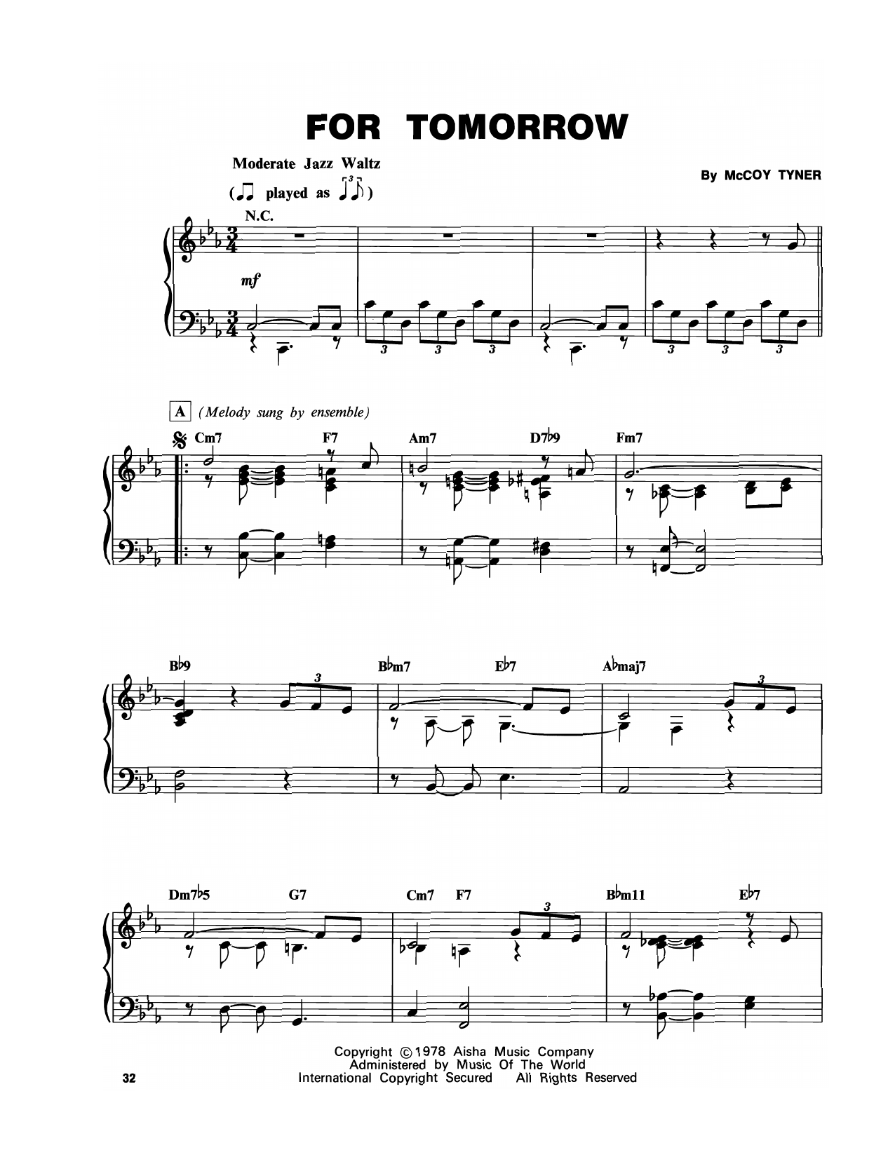 McCoy Tyner For Tomorrow sheet music, chords, lyrics - Printable PDF for Piano Transcription