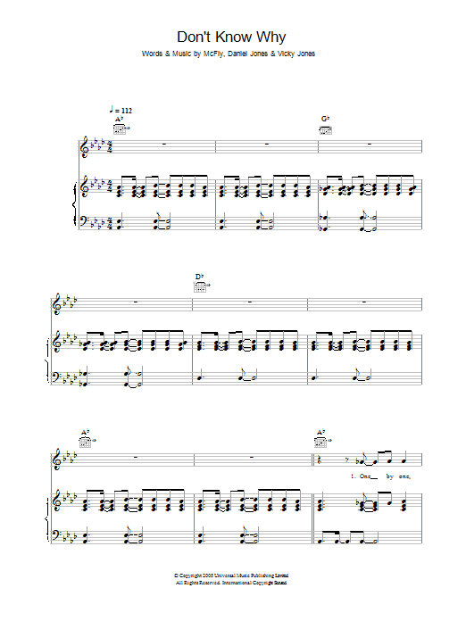 McFly Don't Know Why sheet music preview music notes and score for Piano, Vocal & Guitar (Right-Hand Melody) including 6 page(s)