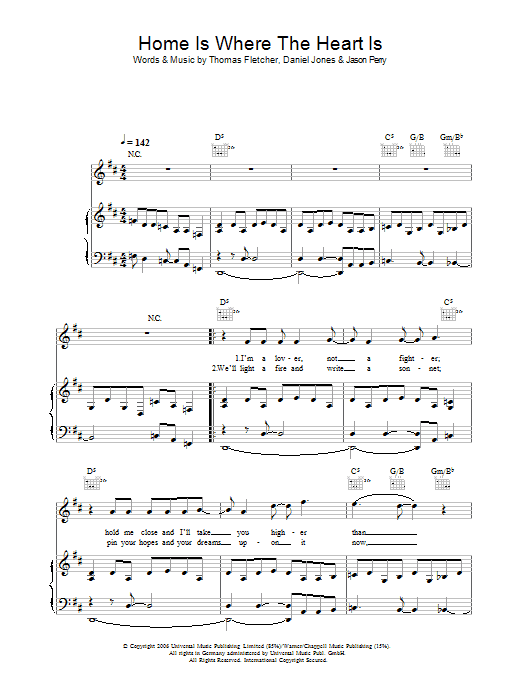 McFly Home Is Where The Heart Is sheet music preview music notes and score for Piano, Vocal & Guitar including 7 page(s)