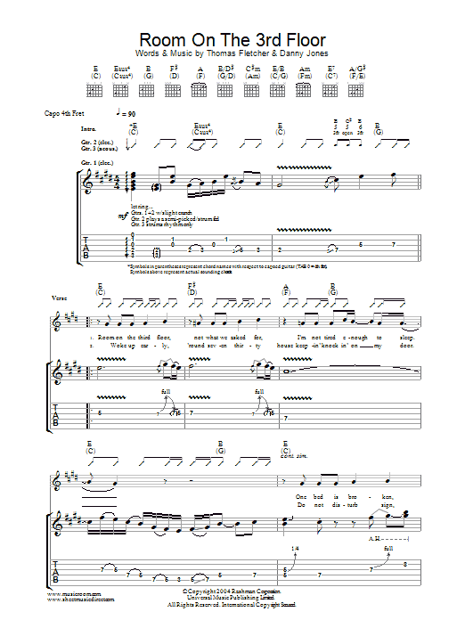 Learn to play McFly Room On The 3rd Floor sheet music for Piano, Vocal & Guitar (Right-Hand Melody) in minutes. McFly Room On The 3rd Floor sheet music preview music notes and score for Piano, Vocal & Guitar (Right-Hand Melody) including 5 page(s)