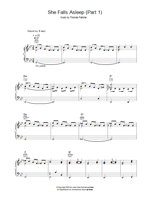 McFly She Falls Asleep Part 1 sheet music preview music notes and score for Piano including 2 page(s)