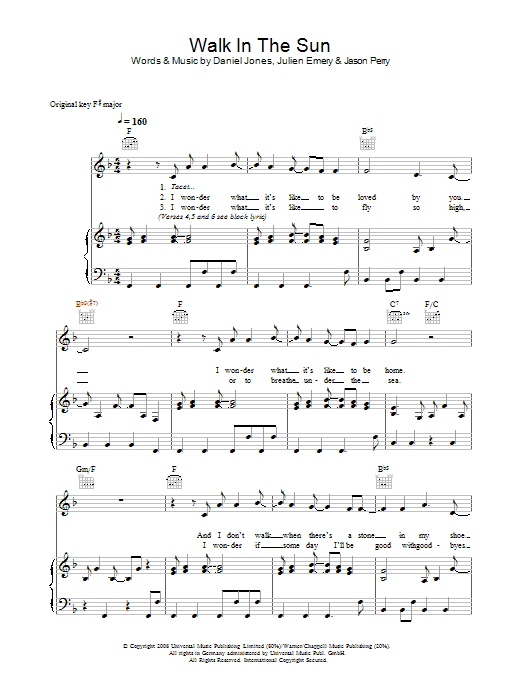 McFly Walk In The Sun sheet music preview music notes and score for Piano, Vocal & Guitar including 5 page(s)