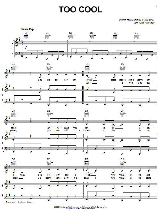 Learn to play Meaghan Martin Too Cool sheet music for Piano, Vocal & Guitar (Right-Hand Melody) in minutes. Meaghan Martin Too Cool sheet music preview music notes and score for Piano, Vocal & Guitar (Right-Hand Melody) including 6 page(s)