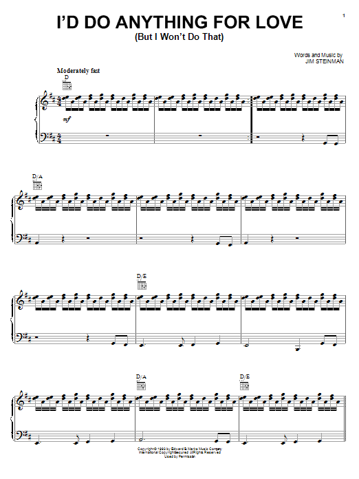 Meat Loaf I'd Do Anything For Love (But I Won't Do That) Sheet Music