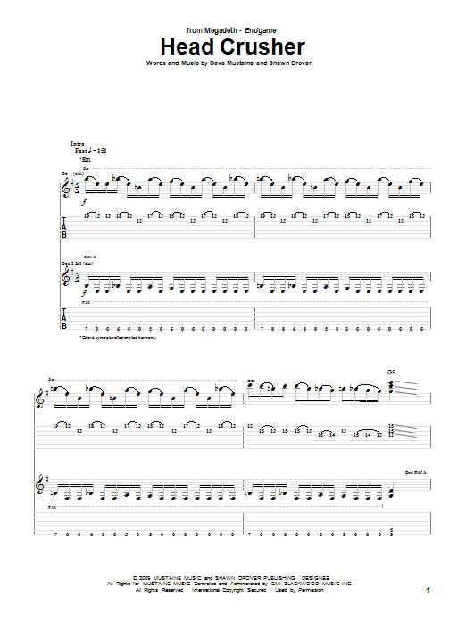 Learn to play Megadeth Head Crusher sheet music for Guitar Tab in minutes. Megadeth Head Crusher sheet music preview music notes and score for Guitar Tab including 9 page(s)
