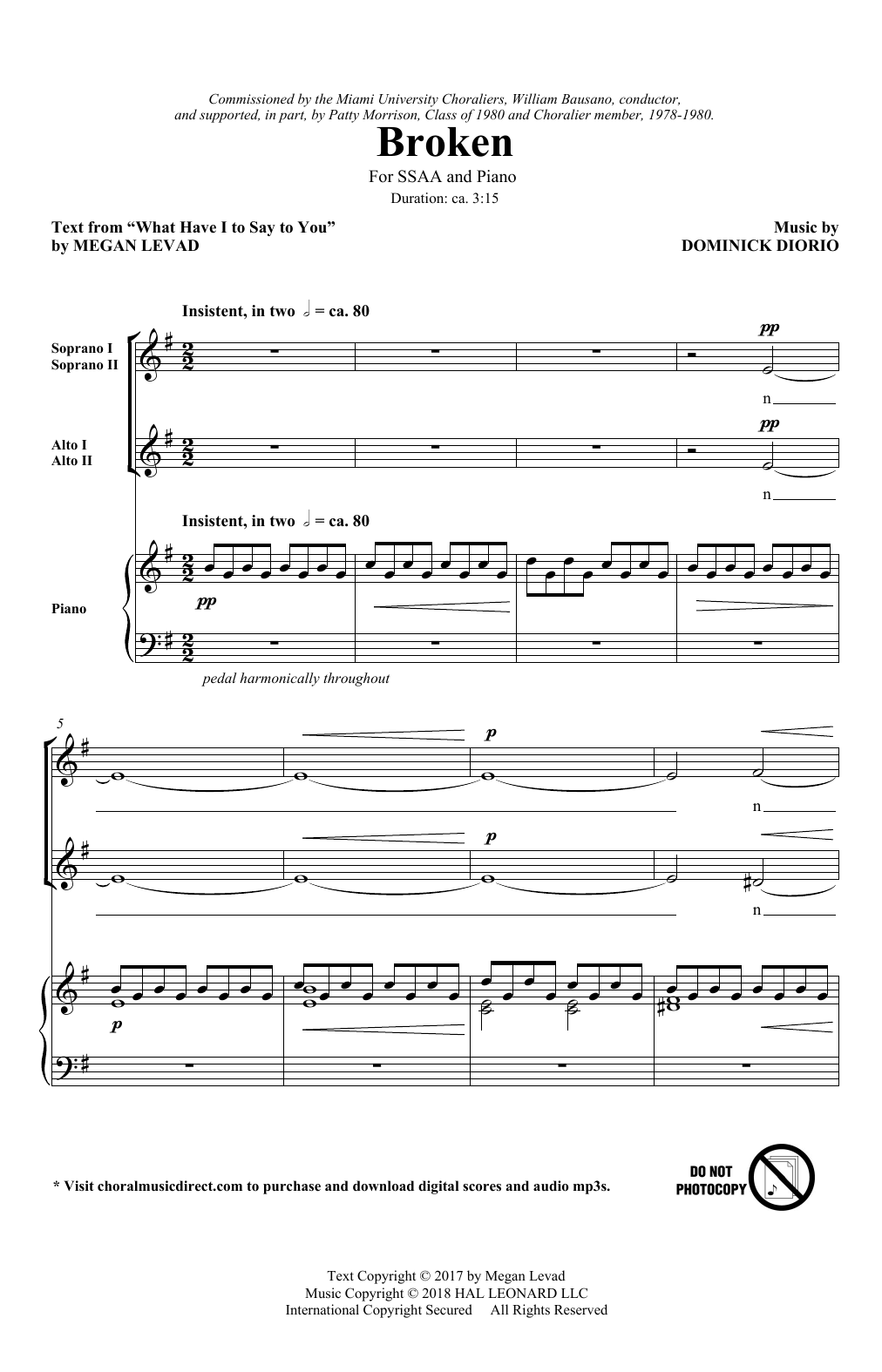 Megan Levad & Dominick DiOrio Broken sheet music, chords, lyrics - Printable PDF for SSA Choir