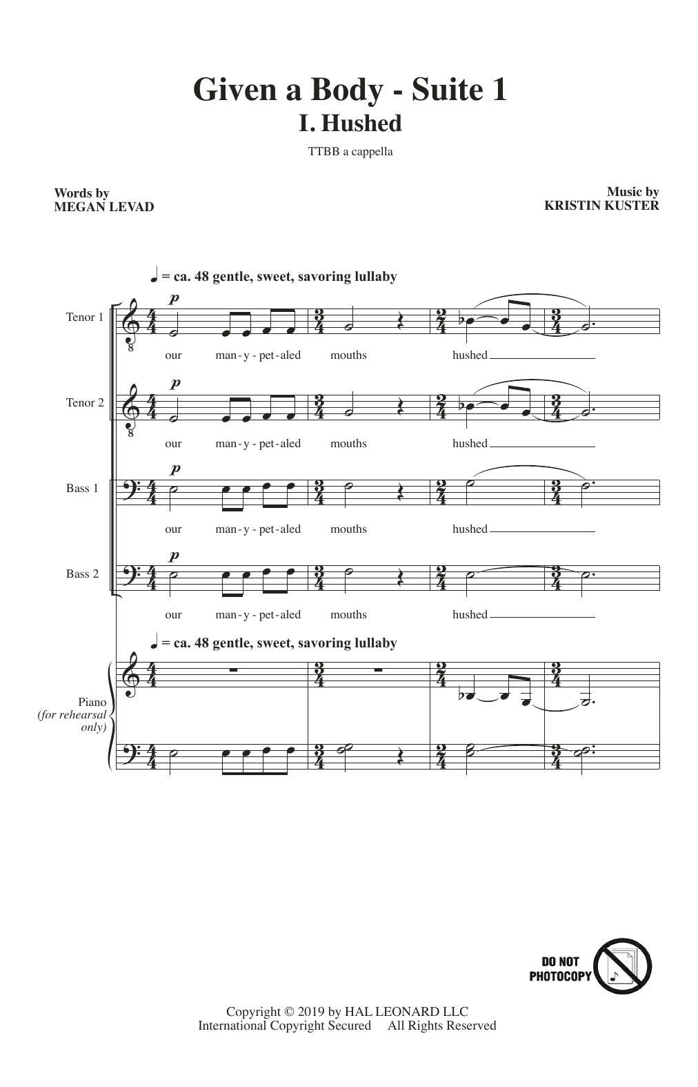 Megan Levad & Kristin Kuster Given A Body: Suite 1 sheet music, chords, lyrics - Printable PDF for TTBB Choir