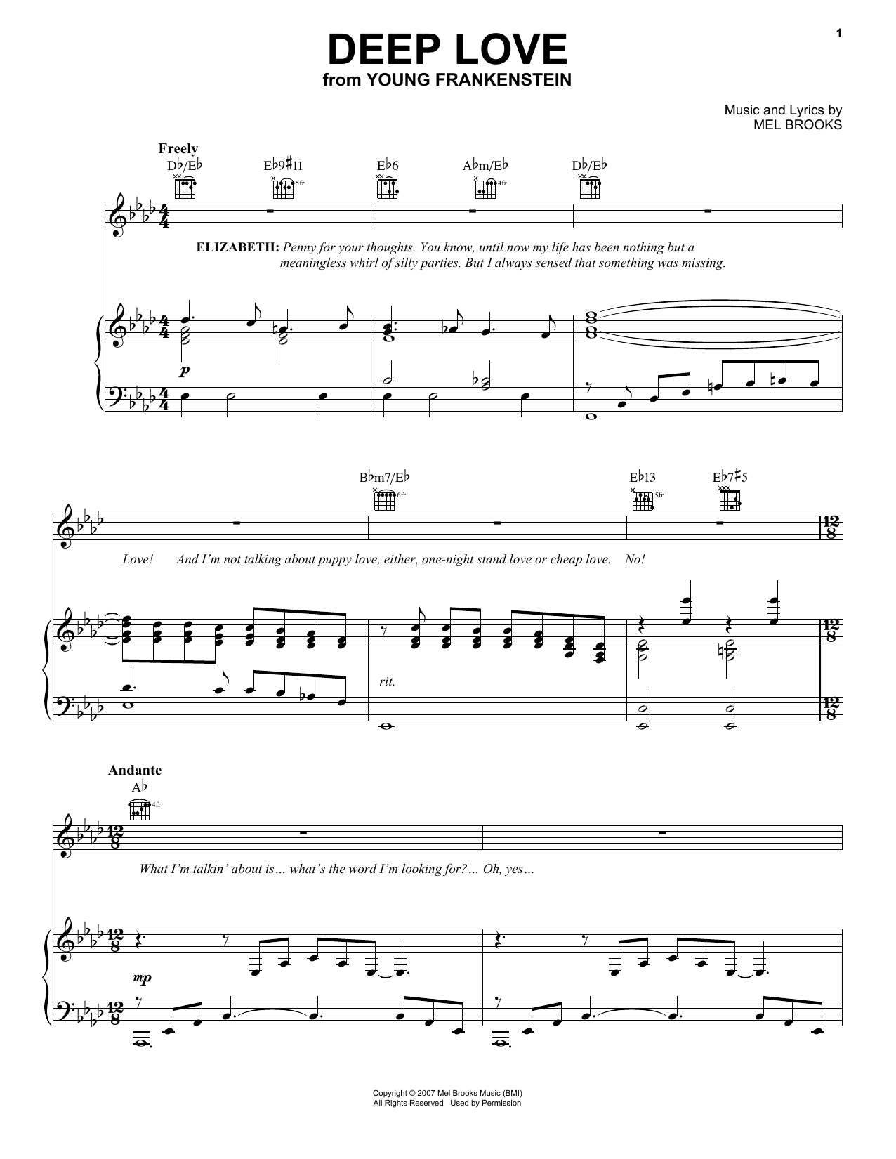 Learn to play Mel Brooks Deep Love sheet music for Piano, Vocal & Guitar (Right-Hand Melody) in minutes. Mel Brooks Deep Love sheet music preview music notes and score for Piano, Vocal & Guitar (Right-Hand Melody) including 4 page(s)