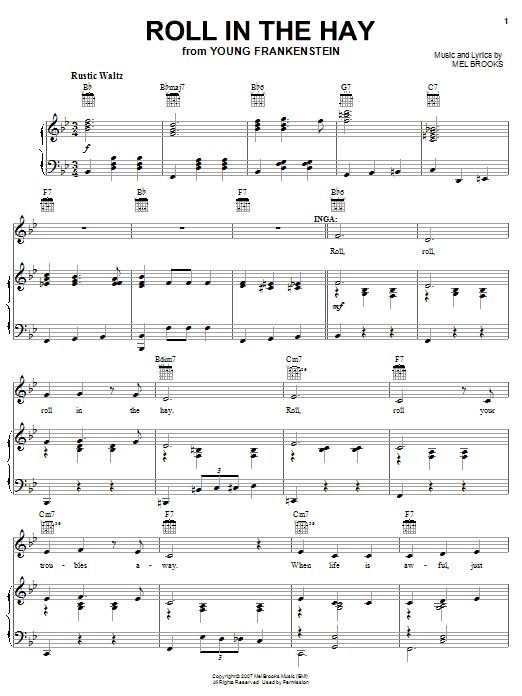 Learn to play Mel Brooks Roll In The Hay sheet music for Piano, Vocal & Guitar (Right-Hand Melody) in minutes. Mel Brooks Roll In The Hay sheet music preview music notes and score for Piano, Vocal & Guitar (Right-Hand Melody) including 12 page(s)