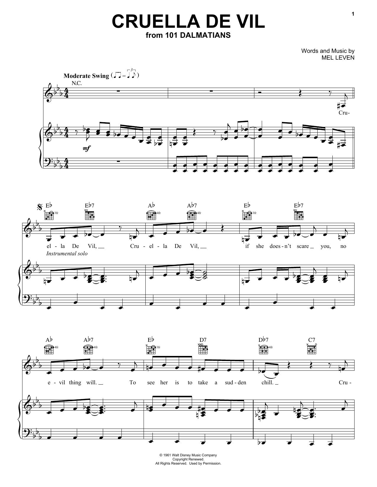 Learn to play Mel Leven Cruella De Vil sheet music for Guitar Tab in minutes. Mel Leven Cruella De Vil sheet music preview music notes and score for Guitar Tab including 2 page(s)