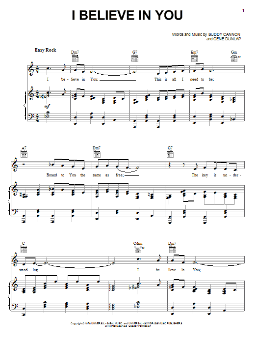Learn to play Mel Tillis I Believe In You sheet music for Piano, Vocal & Guitar (Right-Hand Melody) in minutes. Mel Tillis I Believe In You sheet music preview music notes and score for Piano, Vocal & Guitar (Right-Hand Melody) including 3 page(s)