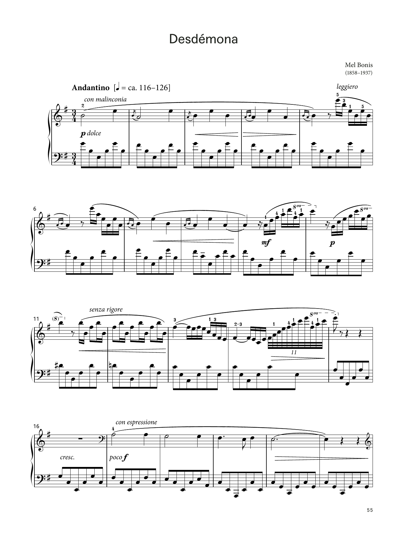 Mélanie Bonis Desdémona, Op. 101 (LCME Piano 2018 Grade 8 List B) sheet music, chords, lyrics - Printable PDF for Piano Solo