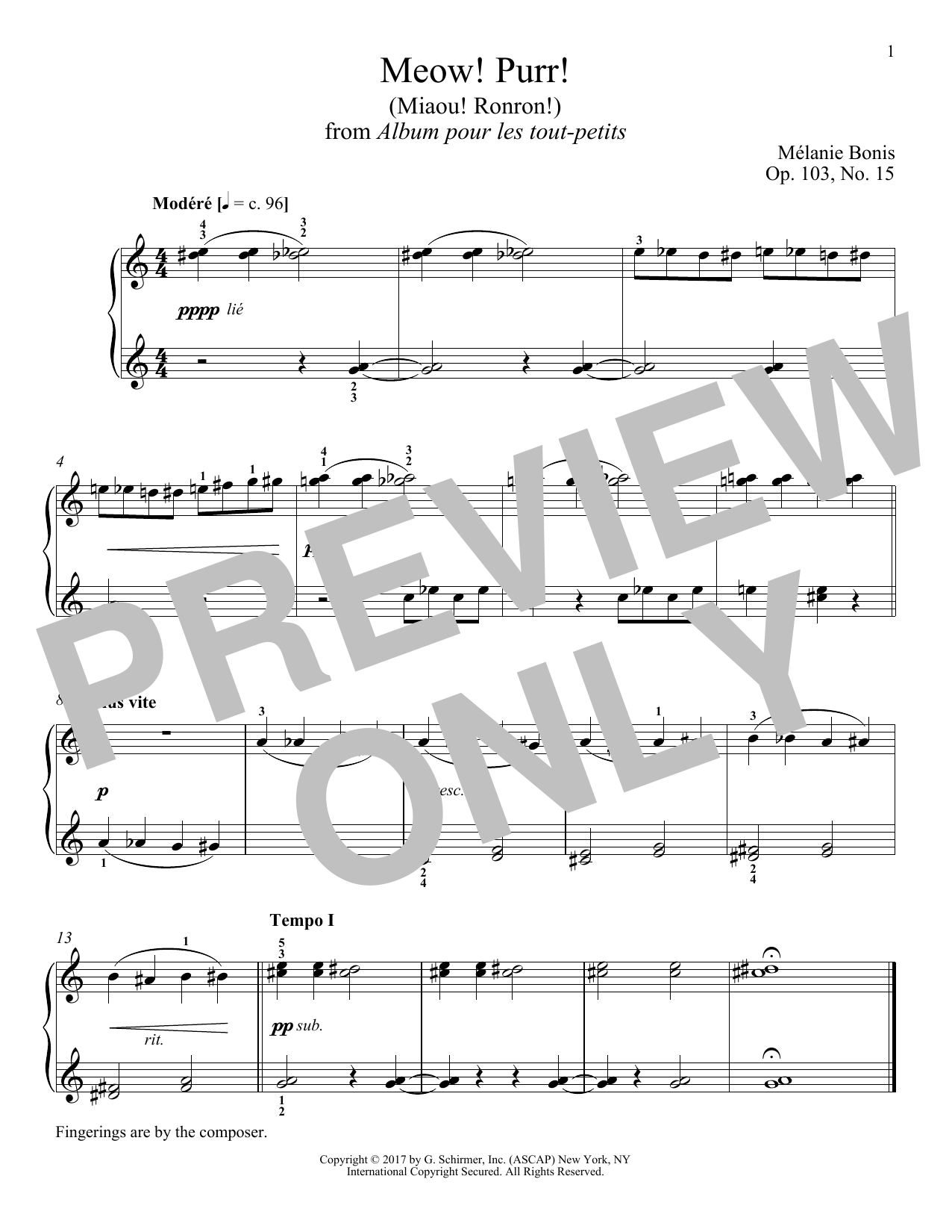 Melanie Bonis Meow! Purr! (Miaou! Ronron!) sheet music, chords, lyrics - Printable PDF for Piano