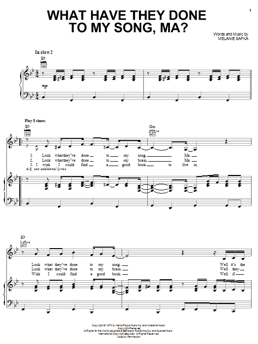 Melanie What Have They Done To My Song, Ma? sheet music, chords, lyrics - Printable PDF for Piano, Vocal & Guitar (Right-Hand Melody)