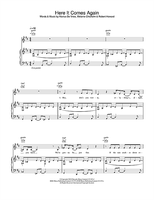 Learn to play Melanie C Here It Comes Again sheet music for Piano, Vocal & Guitar in minutes. Melanie C Here It Comes Again sheet music notes and chords